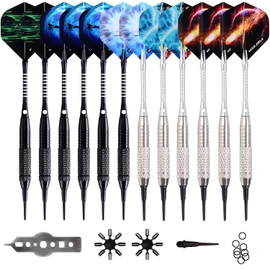 WIN.MAX Darts Plastic Tip - Soft Tip Darts Set - 12 Pcs 18 Gram with 100 Extra Dart Tips 12 Flights Flight Protectors and Wrench for Electronic Dart Board