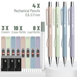 Mr. Pen - Juego de lápices mecánicos pastel, paquete de 4, 2 tamaños, 0.5 y 0.7 mm, lápices estéticos de clic rápido