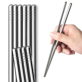 IQCWOOD 304 Stainless Steel Chopsticks, 5 Pairs, Silver