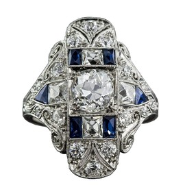Aimys Vintage Rhodium Plated Cubic Zirconia CZ Statement Art Deco Milgrain Cocktail Fashion Right Hand Ring Women Sapphire Gems Wedding Engagement Jewelry Size 7