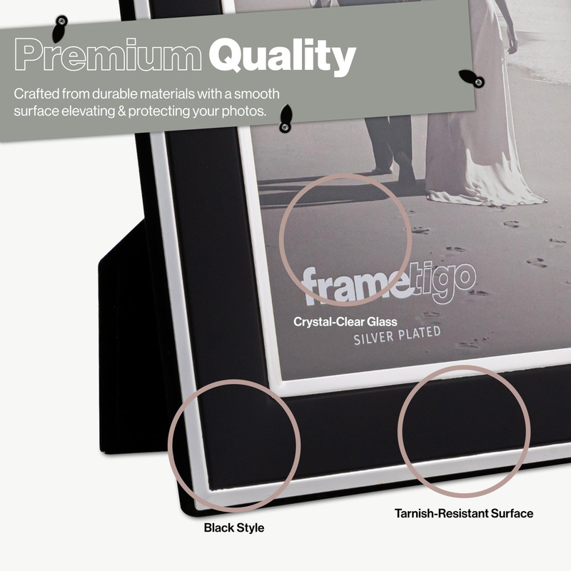 Frametigo - Silver Plated Black Photo Frame, 8"x10" (20x25cm) Photo