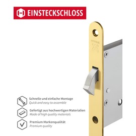 Gedotec Mortice Lock Stainless Steel Sliding Door Lock Sliding Door Lock for Insertion - H5500 | Startec | Hook Lock with Compass Bolt | Polished Brass | 1 Set - Deadbolt Lock for Room Doors