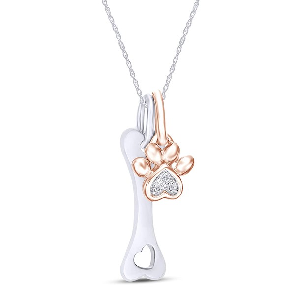 Round Cut White Natural Diamond Accent Paw Print & Open