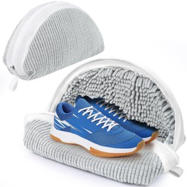 ecooe Pack of 2 Shoe Wash Bags, Washing Machine Laundry Net for Shoes, Laundry Bag with 360° Chenille Cleaning Fluff, Laundry Bag Suitable for Trainers, Trainers, Canvas Shoes etc., Green