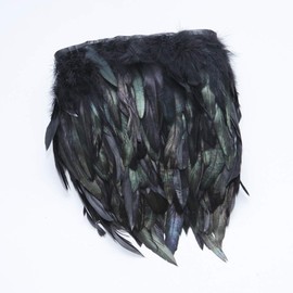 Pack of 5 YardsRooster Hackle Feather Fringe Trim - 5~7 inch in Width For DIY Decoration (Black)