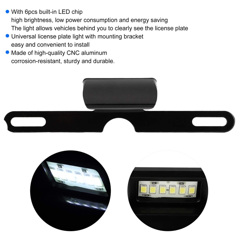 Universal Motorcycle License Plate Light 6 LED CNC Aluminium Rear