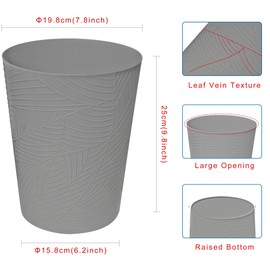 Freetex 1.8 Gallons Small Trash Can, Decorative Wastebasket, Modern Leaf Pattern Design, Polypropylene Trash Can for Bathroom, Bedroom, Office (2, Grey)