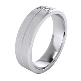Heavy Sterling Silver 6mm Unisex Wedding Band Simulated Diamonds Ring Comfort Fit Grooved Brushed Bevelled Edges (Z+1)