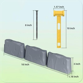8Pcs (12FT) Landscape Edging with 24 Pieces 8-Inch Spikes | for Flower Beds, Tree Rings, Pathways | Garden Edging Border Stone 18" Long, 3-Inch Tall,Faux Stone Edging for Landscaping(Dark Grey)