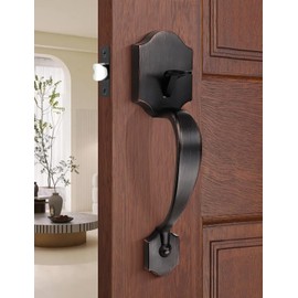 Tinewa Single Cylinder Exterior Handleset, Keyless Front Door Handle with Lever Inside,Oil Rubbed Bronze Finish