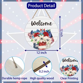 Patriotic Decorations 4th of July Wreaths for Front Door Red White and Blue American Flag Flower Mason Jar Wooden Welcome Sign Door Decor for Fourth of July Memorial Day Wall Indoor Home Decor