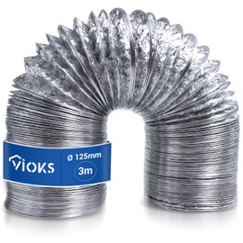 VIOKS 3 m Exhaust Hose 125 mm Aluminium Flex Pipe for 125erR Ducting Systems – Air Conditioning Hose 3 m / Air Conditioner Replacement Hose / Dryer Hose / Extractor Pipe Cooker Hood / Air Conditioner