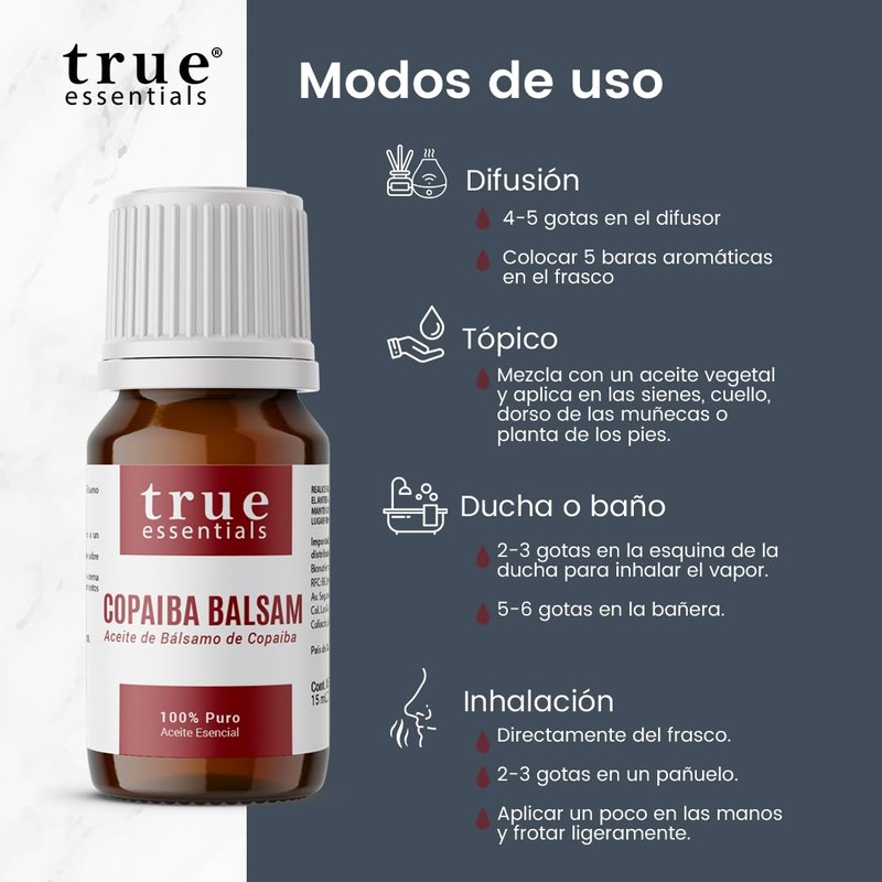 Aceite Esencial Copaiba Balsam 15ml True Essentials, colección de Aceites