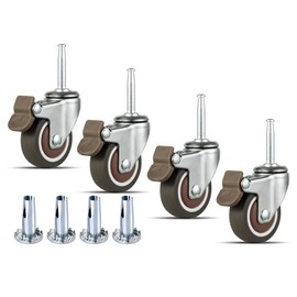 NERILEE Rubber Caster Wheel 1.5 Inch Set of 4 Stem Casters 5/16" x 1-1/2" (8 x 38mm) Stem and 20mm Dia Sockets, Industrial Castors Locking for Furniture Crib Trolley Dining Car Casters