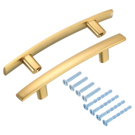 sourcing map Kitchen Cabinet Handles, 10Pcs 5-3/16" - Zinc Alloy 3" Hole Center Curved Cabinet Pulls, Arch Drawers Handles for Furniture Wardrobe Door (Gold)