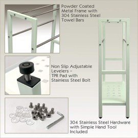 Asta Freestanding 4-Bar Towel Rack with Stainless Steel Towel Bars and Storage Shelf. Powder-Coated Metal Organizer with Adjustable TPR Levelers for Bath, Towels and Much More. B501/SGE (Light Sage)