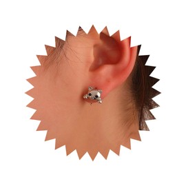 Wendalern Silver Cat Earrings for Women Cute Cat Animal Stud Earrings Small Half Huggie Hoop Earrings Open Kitty-shaped Hoop Earrings Kitten Pet Gift Jewelry for Cat Lovers