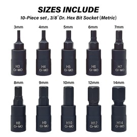 HEX Bit Socket Set, Premium Cr-Mo Steel | 10-Piece Metric 3mm - 14mm Set | 3/8-Inch Drive | Enhanced Storage Case…