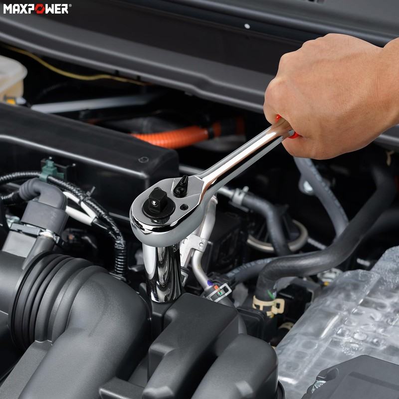 MAXPOWER 3-in-1 Ratchet Handle, Multifunctional Ratchet Wrench with 1/4", 3/8"