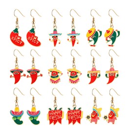 Cinco De Mayo Earrings Bulk Cute Cinco De Mayo Cactus Pinata Mexican Sombrero I‘M Spicy Chili Pepper Drop Dangle Earrings for Women Mexica Fiesta Party Supplies Jewelry Gifts (Cinco de mayo earrings A set)
