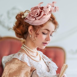 Zinniday 2025 Derby Fascinator Hat - Pink Victoria Church Kentucky Hats 1920s 50s Feather Vintage High Tea Party Cap with Hair Clip for Lady Women Girls Holiday Event Party Costume Accessories