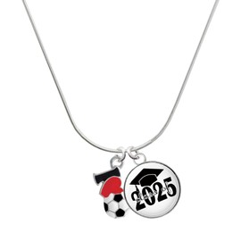 Delight Jewelry Silvertone I love Soccer - Red Heart Script Class of 2025 Dome Charm Necklace, 18"