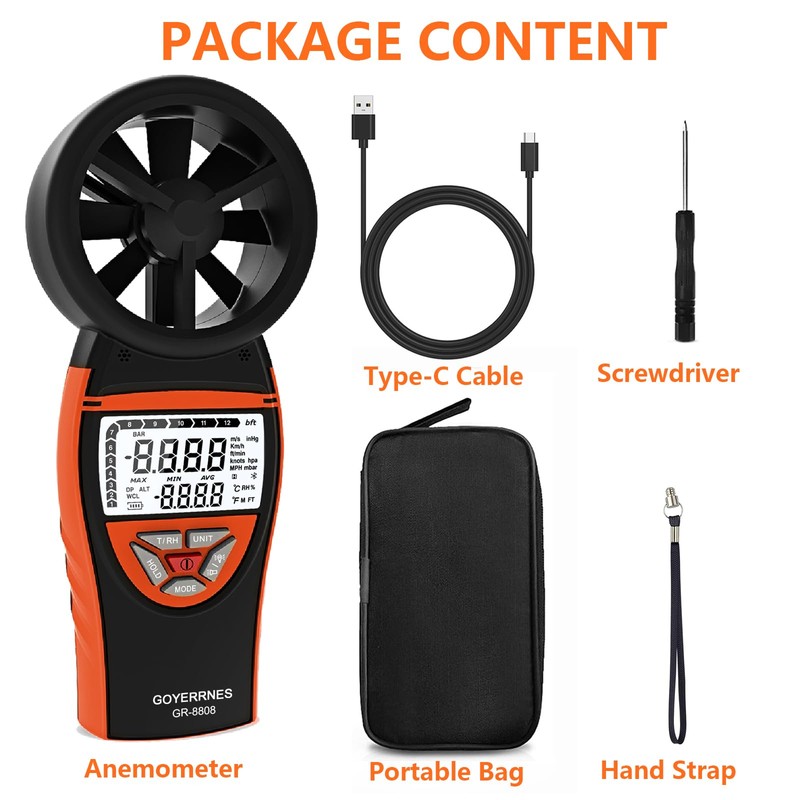 GOYERRNES Handheld Anemometer with Tripod, for Wind Speed Temp Humidity,