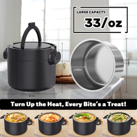 Budth Electric Lunch Box, Portable Food Warmer for Car, Truck, Office, 12V 24V 110V Adapter, Leak Proof, 304 Stainless Steel Container, SS fork & Spoon and Carry Bag (Black)