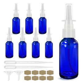 GIVAMEIHF Nasal Spray Bottle 8Pcs1oz (30ml),Empty Nose Spray Bottle,Glass Nasal Spray Bottles with Funnel, Dropper,Label,Cobalt Blue Glass Press Spray Head Refillable Portable Fine Mist Travel Bottle