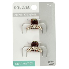 2 Pieces Shiny Mini Diamante Crystal Tiara Double Line 1.18inch -3cm Hair Claw Clips Clamp, Tortoise Brown