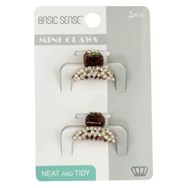 2 Pieces Shiny Mini Diamante Crystal Tiara Double Line 1.18inch -3cm Hair Claw Clips Clamp, Tortoise Brown