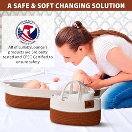 Baby Changing Basket, Baby Changing Pad with Diaper Caddy, 100% Diaper Changing Station for Baby, Cotton Rope Moses Basket, Changing Table Topper for Dresser (Rustic Red)