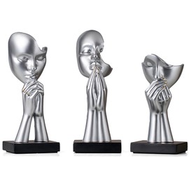 FJS 3 Pcs Silver Prayer Statues Decor for Living Room, Modern Prayer of Peace Figurines Shelf Decor Accents, Abstract Sculptures for Bedroom Bookshelf Coffee Table Decorations, Gifts for Women