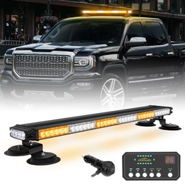 XRIDONSEN 28.4" 80 LED Roof Top Strobe Light Bar Amber White Emergency Warning Hazard Safety Double Side Traffic Advisor Lights w/Controller Magnetic Base for Plow Trucks Construction Vehicles Wrecker