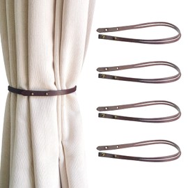 Leather Curtain Holdbacks, 4 pcs Curtain Buckle for Window Draperies of Home Hotel Curtain Holders, Decoration Creative Curtains Tieback (Reddish Brown)