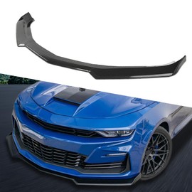 G-PLUS Front Bumper Lip Splitter ABS Compatible with Chevy Camaro LT/LS/RS/SS Models 2016-2022 (Not Fit ZL1 Bumper Models) Carbon Fiber Black
