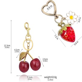 JYCMMFC Keychain Cherry Bag Charms Purse Cute Strawberry Key Chains for Car Keyrings Handbags Decor for Women Girls Gifts, Red, Small