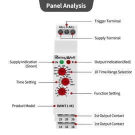 Delay Time Relay, GRT8-M2 AC DC 12V, 24V, 120V, 16A Multifunction Timer Relay with 10 Function Selections, 0.1 sec-10 Days, Delay ON Off, Din Rail Timer (M2 AC/DC 12V-240V)
