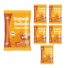 Hubner Ingwer Organic Bonbons, Ginger Hard Candy, 2.4 Ounce Bag with Approximately 24 Pieces, 6-Pack