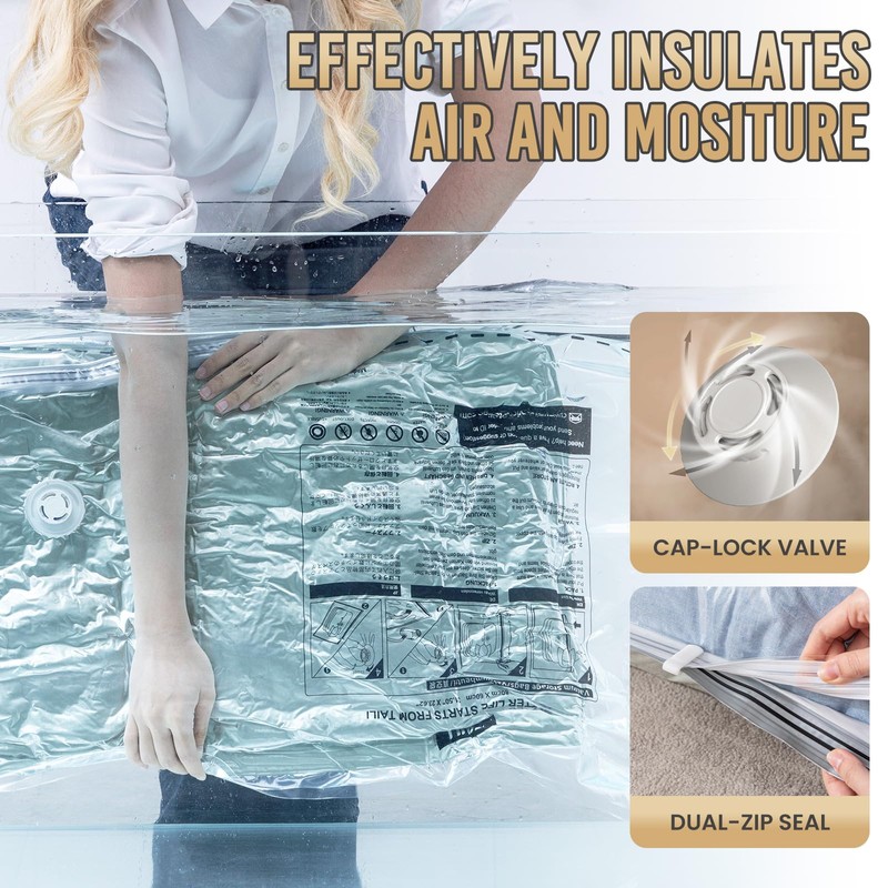 TAILI Vacuum Storage Bags With Long Side Zip 8 Pack