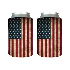 Rogue River Tactical Rustic USA Flag Collapsible Beer Can Bottle Beverage Cooler Sleeves 2 Pack Gift Set