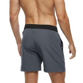 Men's Swimming Trunks with Zip Pocket, Quick-Drying Breathable Swimming Trunks with Mesh Lining, Beach Shorts for Surf Sports Swim Pool, Colour stitching: grey, L
