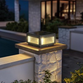 PAKEDANDUN Solar Pillar Light Outdoor, Dusk to Dawn Modern Post Light with lP54 Waterproof, Solal Column Cap Lights, LED 3000K Deck Lanternamp for Patio Garden Decoration with E26 Bulb(10"x10")