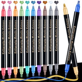 APOGO Glitter Pens Metallic Pens - 12 Dual Tip Metallic Marker Pens Art Supplies for Scrapbook Accessories, Black Paper, Photo Album, Card Making, Art Supplies, Teenage Girls Gifts, Stocking Fillers