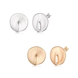 BriLove 2 Pairs Matte Gold Silver Earrings Set for Women, Fashion Geometric Button Retro Statement Drop Pierced Lightweight Hypoallergenic Jewelry Gift