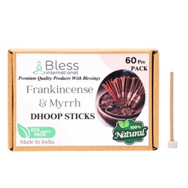 Bless-International Frankincense-and-Myrrh-100%-Natural-Incense-Bambooless-Dhoop-Sticks Handmade-Organic-Chemicals-Free for-Relaxation-Positivity-Yoga-Meditation The-Best-scents-4.5-Inches-60-Count
