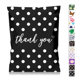 JinRuiKJ Thank You Poly Mailer 6 x 9 unidades, paquete de 100 bolsas de envío para ropa, resistente y grueso, autoadhesivo, bonito embalaje para pequeñas empresas, lunares blancos