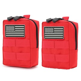 GAZJYUSP 2 Pack Molle Pouches-Vest Pouch Cell Phone Holster Belt Pouch Waist Bag Pack EDC Molle Accessories Bag Small Utility Pouch with Flag Patch Tactical Compact Water-Resistant EDC Pouch (Red)