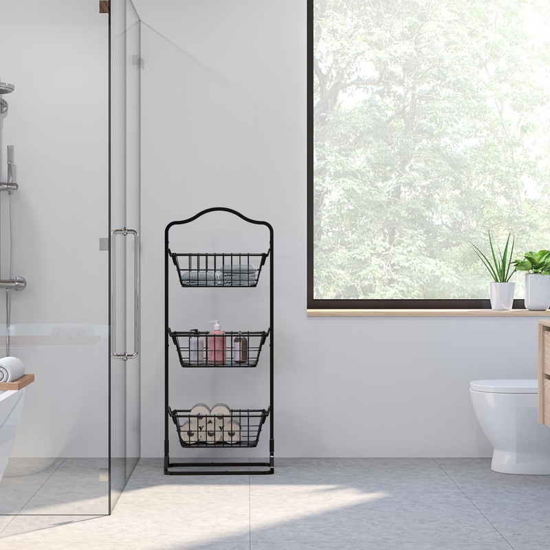 Simple Houseware 3-Tier Rigid Wire Market Fruit Basket Stand, Black