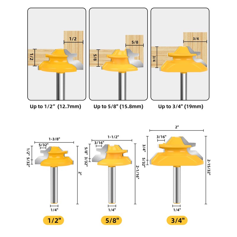 Router Bits, Allmake 3pcs Lock Miter Router Bits 1/4 Shank,
